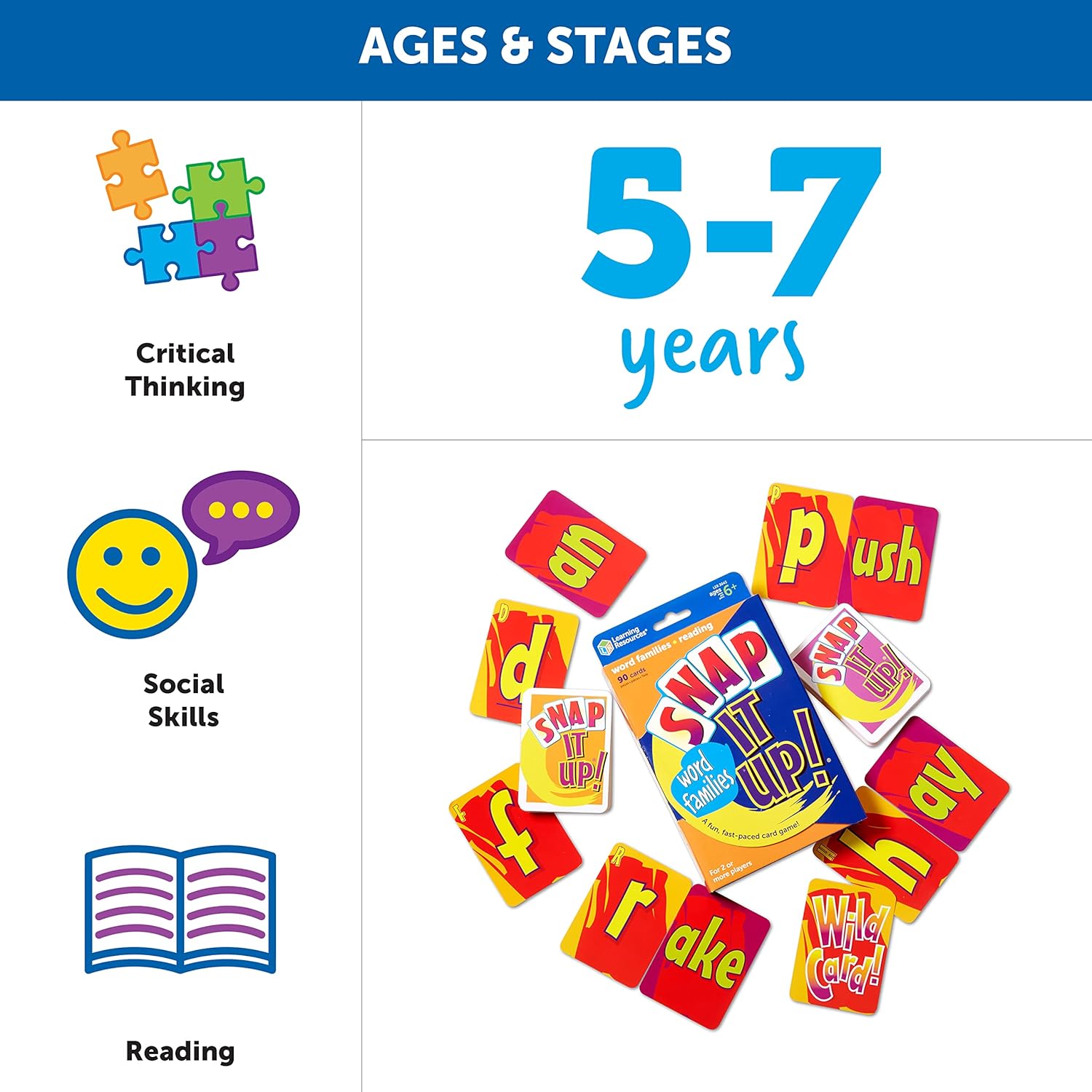 Learning Resources Snap It Up Phonics Word Families | Reading Card Game, Sight Words Flash Cards, Phonics Family Board, ABC Classroom Must Haves, Toddler Activities - Image 6